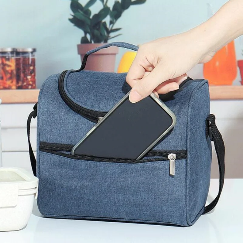 Lancheira térmica quadrada de grande capacidade, portátil, com zíper, bolsa térmica, isolamento, piquenique, comida, bento, bolsa de viagem para trabalho escolar