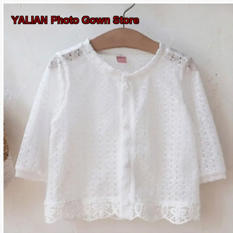 Girls Summer Stylish Hollow Out Ultra-Thin Long Sleeve Shawl Kids Lace Trim Knit Long Sleeves