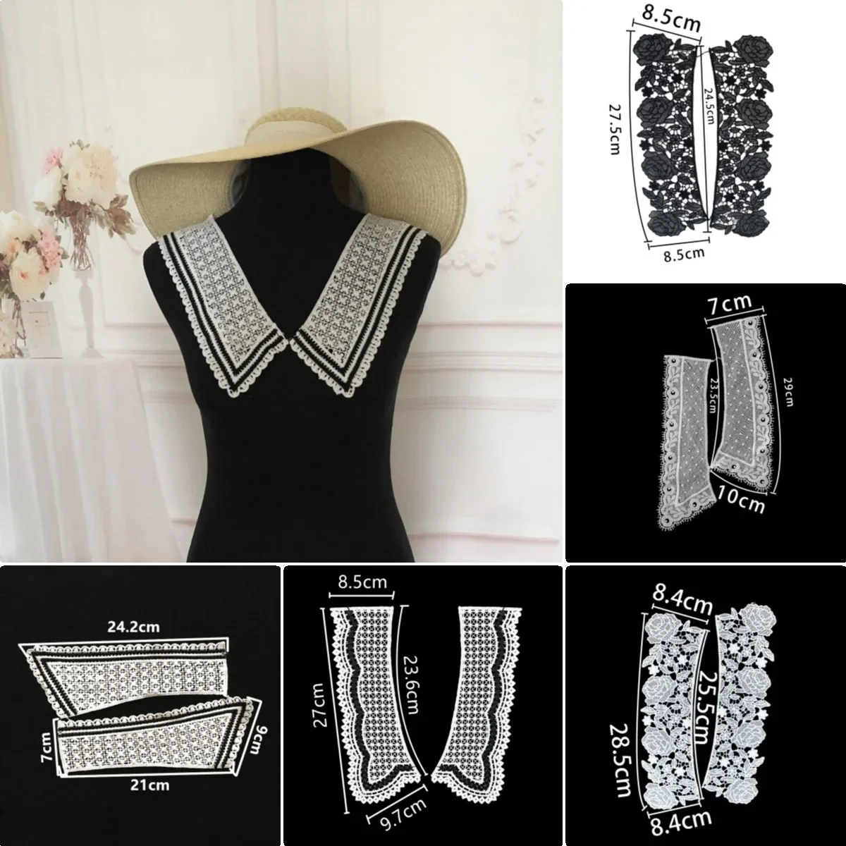 Wholesale sales of 1-10 pieces Black and white embroidery hollowed out Shredded milk decoration DIY sewing lace accessories