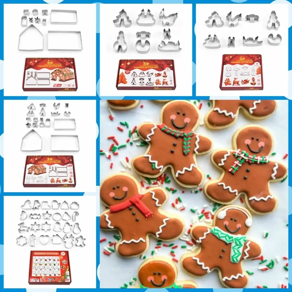 3D Gingerbread House Cookie Cutter Set Stainless Steel Multi-specification Biscuit Mold Three-dimensional Baking Tool Fondant
