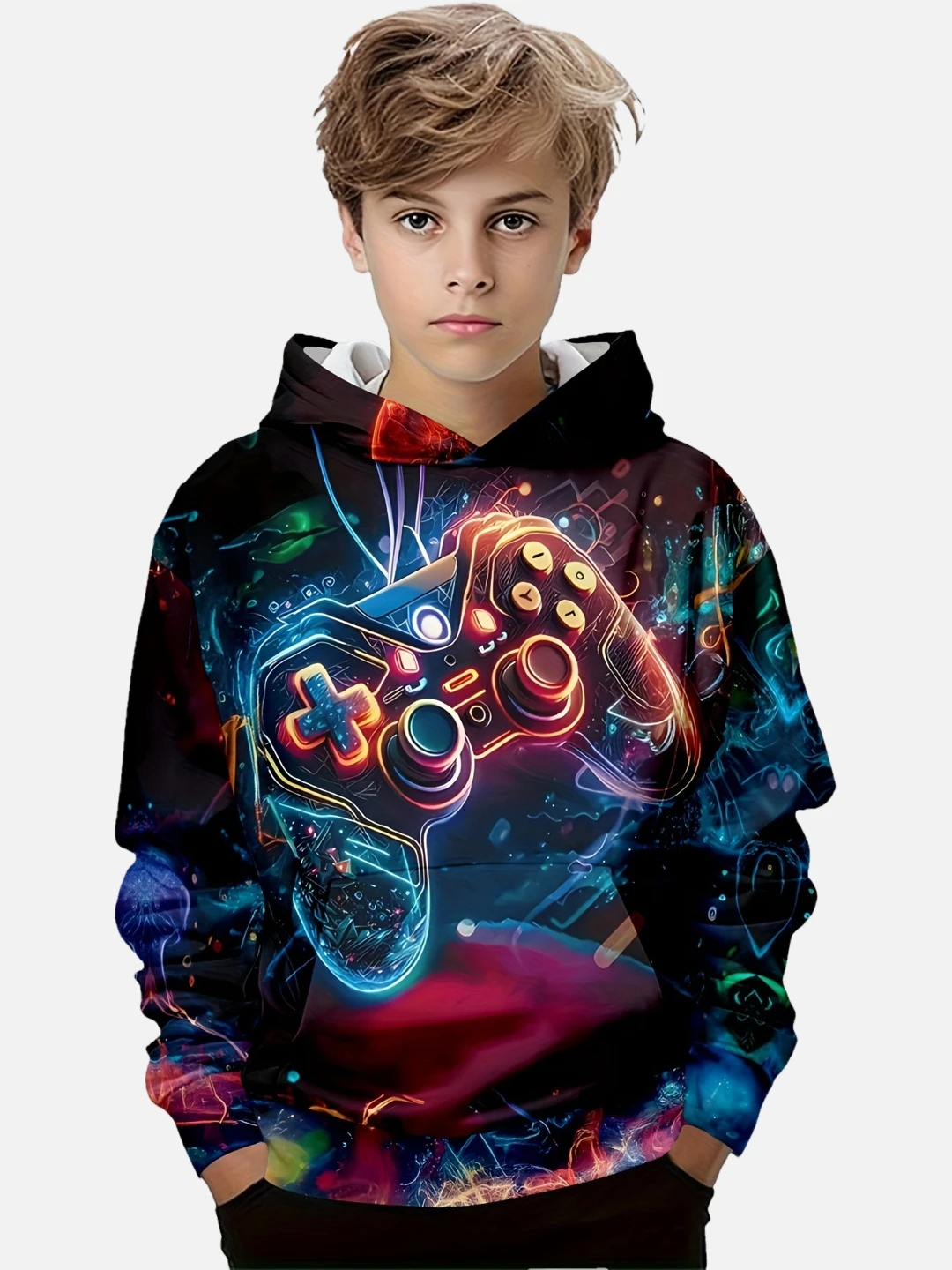 

Men's Neon Glow Gaming Graphic Hooded Sweatshirt 3D Printed Controller Design With Multicolor Clothing Game Console Sweatshirts