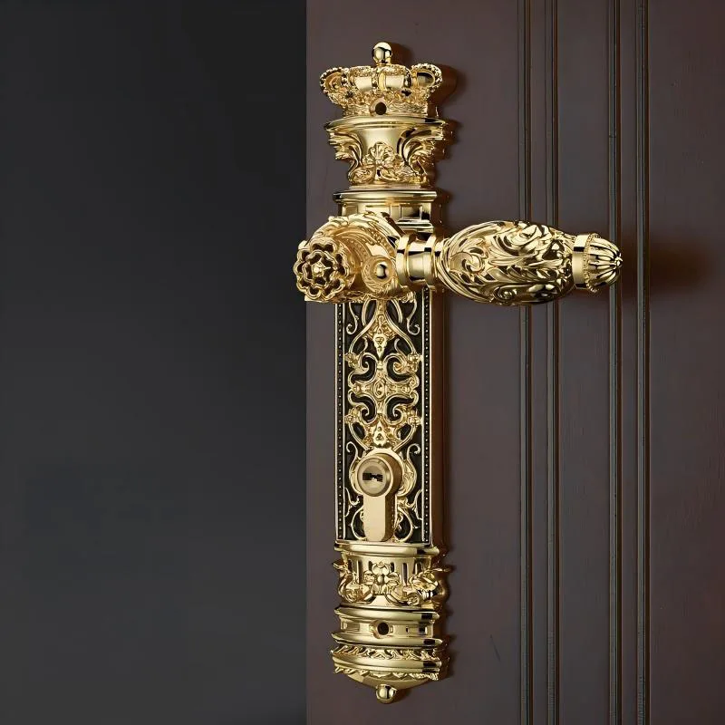 European retro brass indoor door lock bedroom silent anti-theft door handle lock household villa lock furniture hardware access