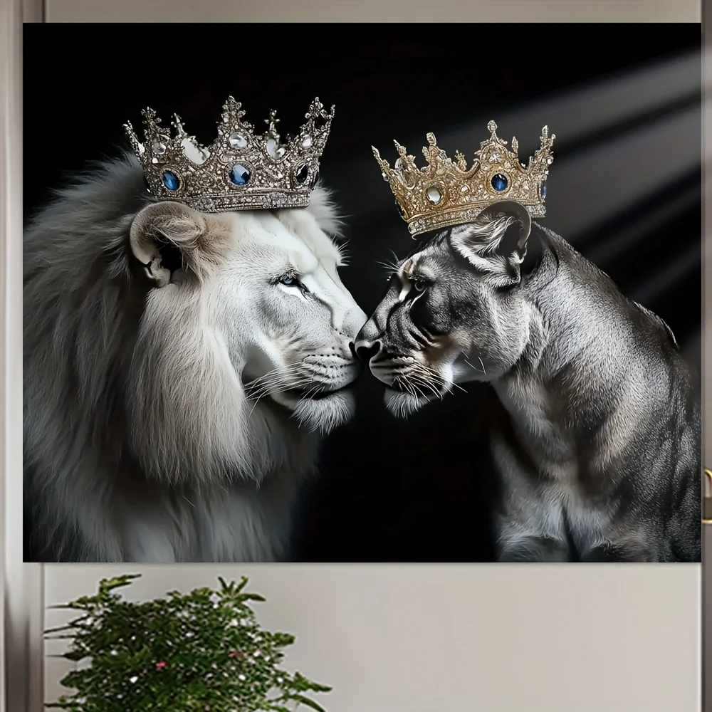 1pc Crowned Lion King And Lion Queen Tapestry Light Luxury Black And White Tapestry Hanging Cloth Living Room Decoration