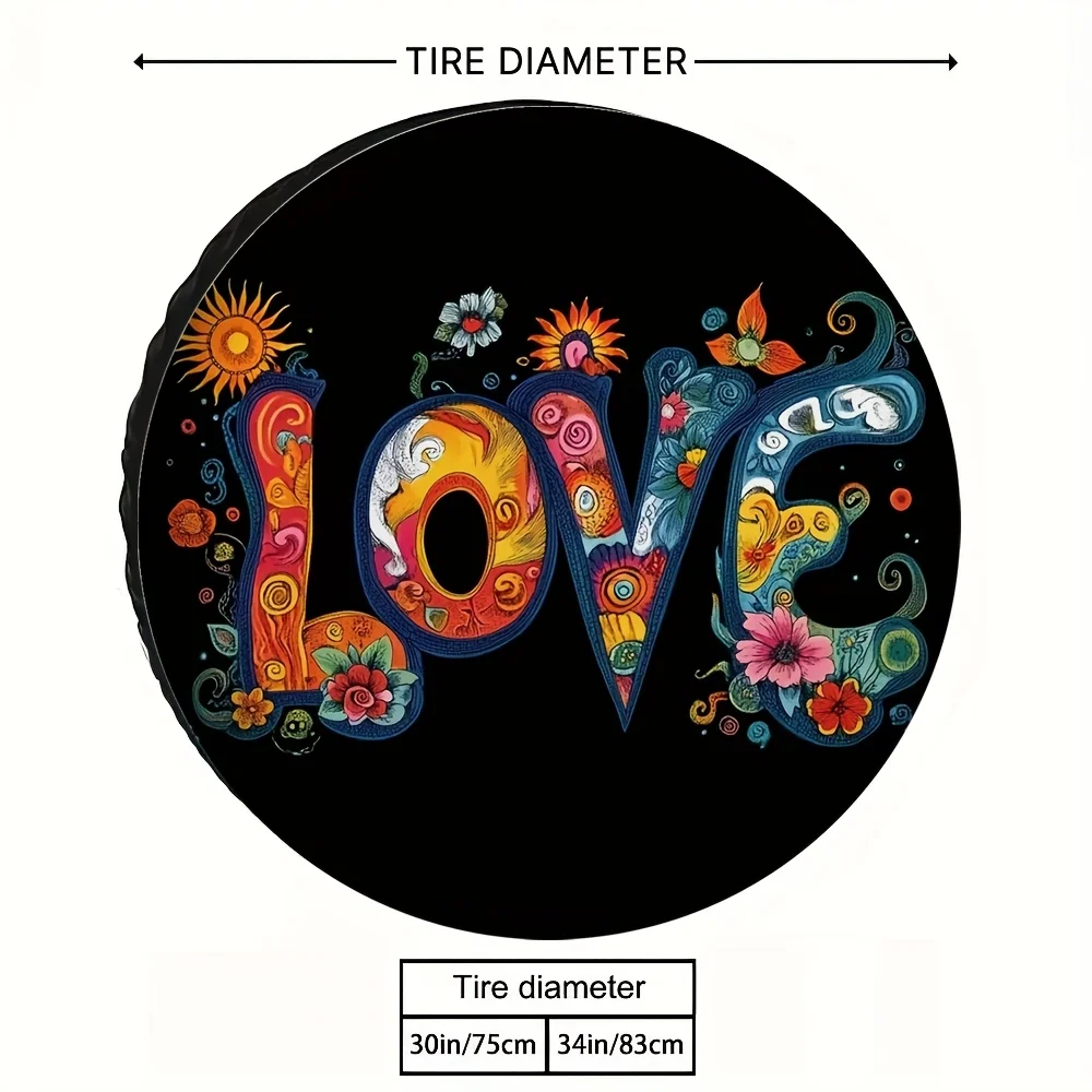 

Яркий психоделический чехол для запасного колеса с надписью Love Word, прочный полиэстеровый защитный чехол для колеса, для кемпинга