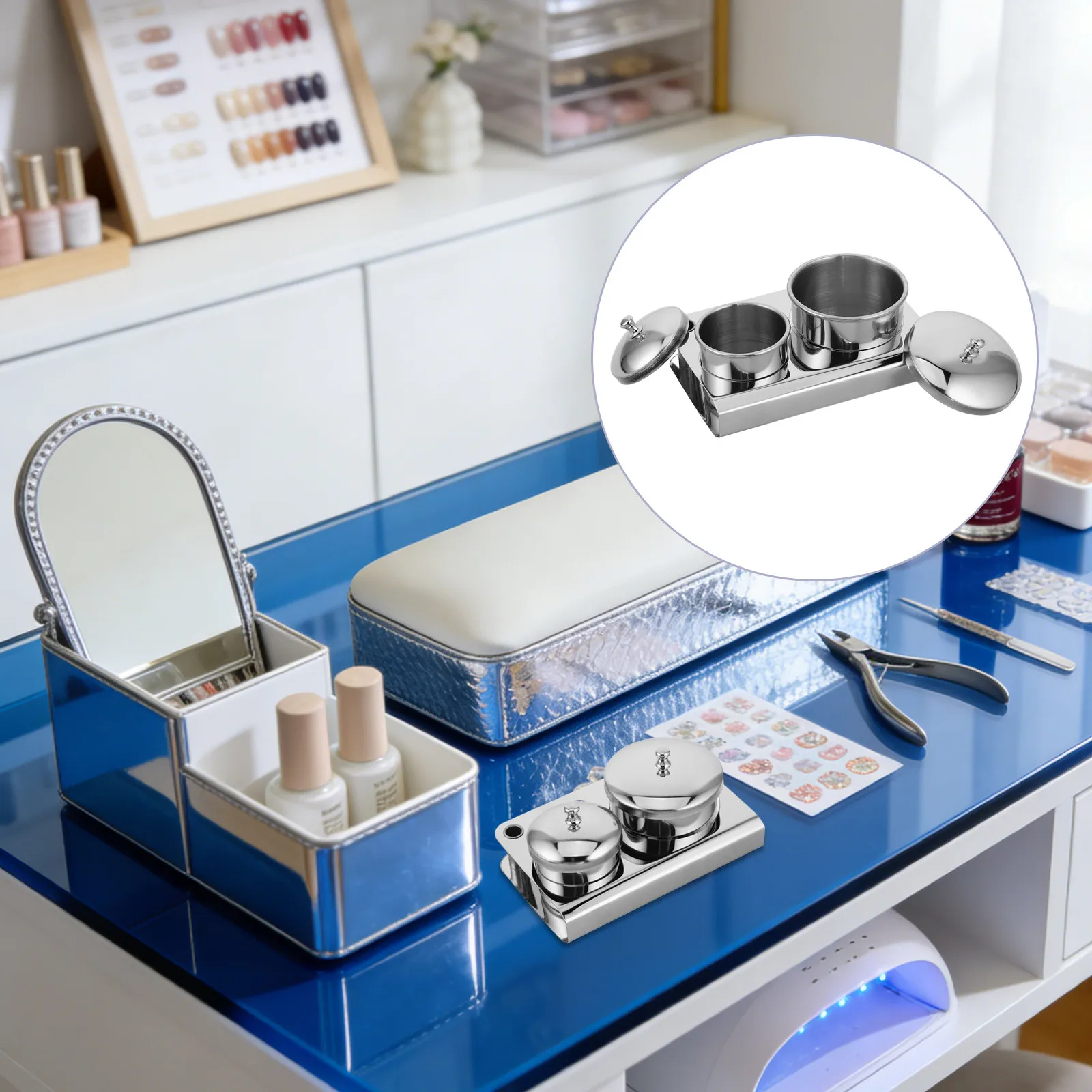 

2Pcs Stainless Steel Nail Art Equipment Cup Nail Powder Holder with Lid Acrylic Liquid Container Manicure Salon Tools Portable