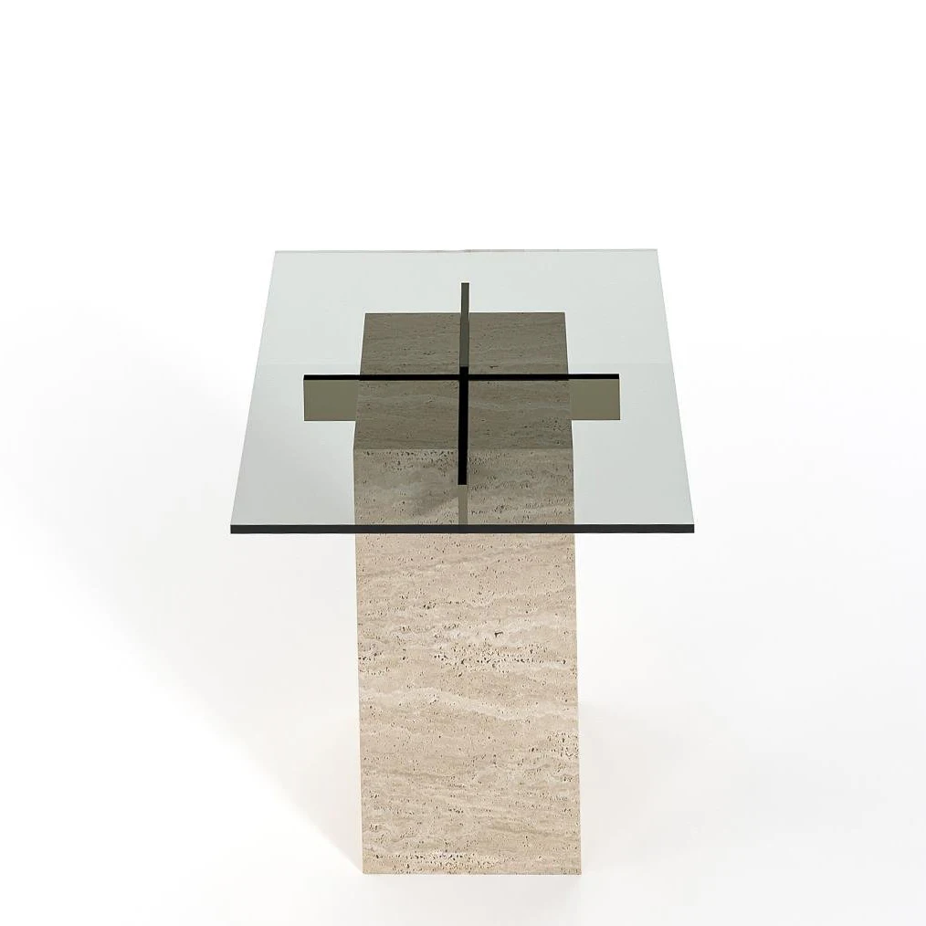 &d Transparent Glass Tabletop Travertine Table Pillar Living Room Sofa Simplicity Side Table