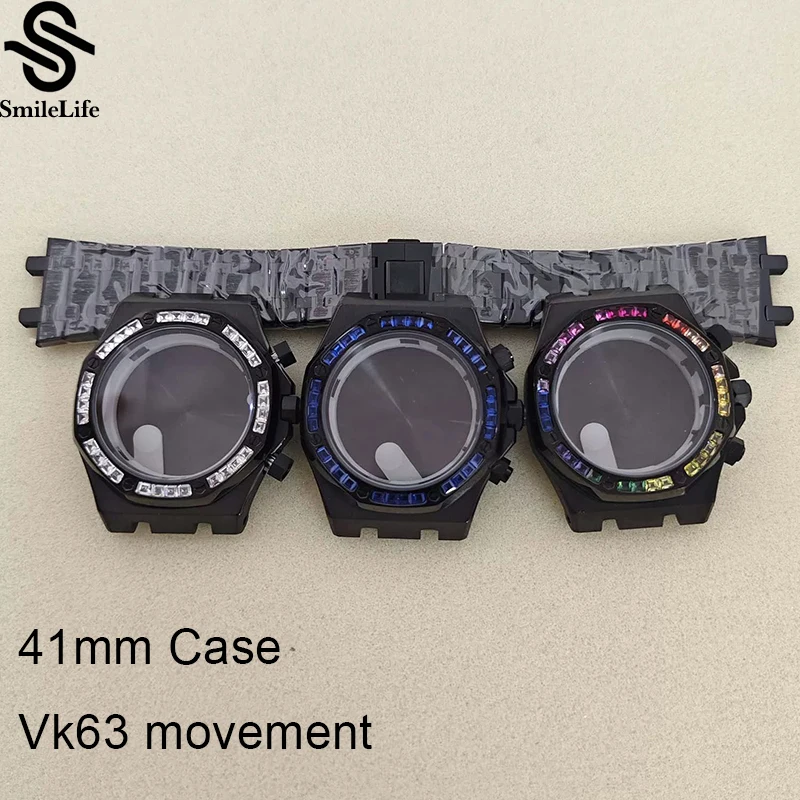 

SmileLife VK63 41mm PVD Black Watch Case Sapphire Glass Diamond Bezel Fit VK63 Quartz Movement Fit 31.8mm Dial Watch Accessories
