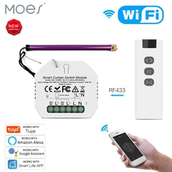 MOES Tuya WiFi RF Roller Blinds Curtain control Module Shutter Switch with Remote for Electric Motor Sunscreen Google Home Alexa