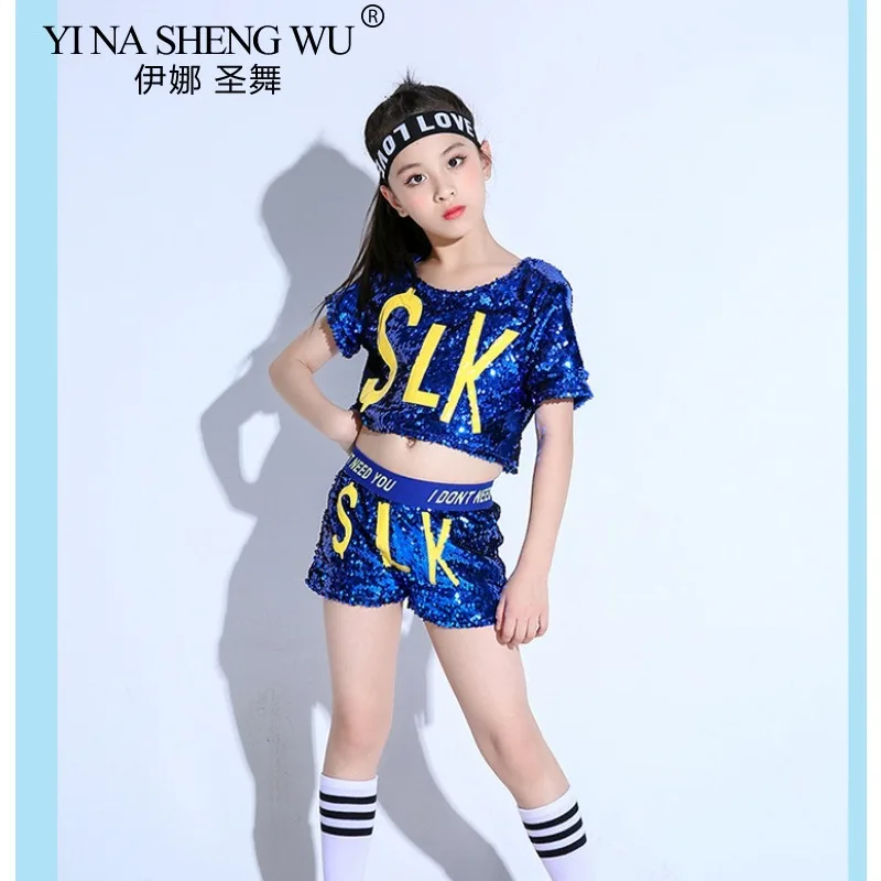 Mode Jazz Kostüm Kinder Bühne Dance Tragen Blau/Rot Pailletten Anzug Jungen und Mädchen Hip Hop Street Dance Performance kleidung