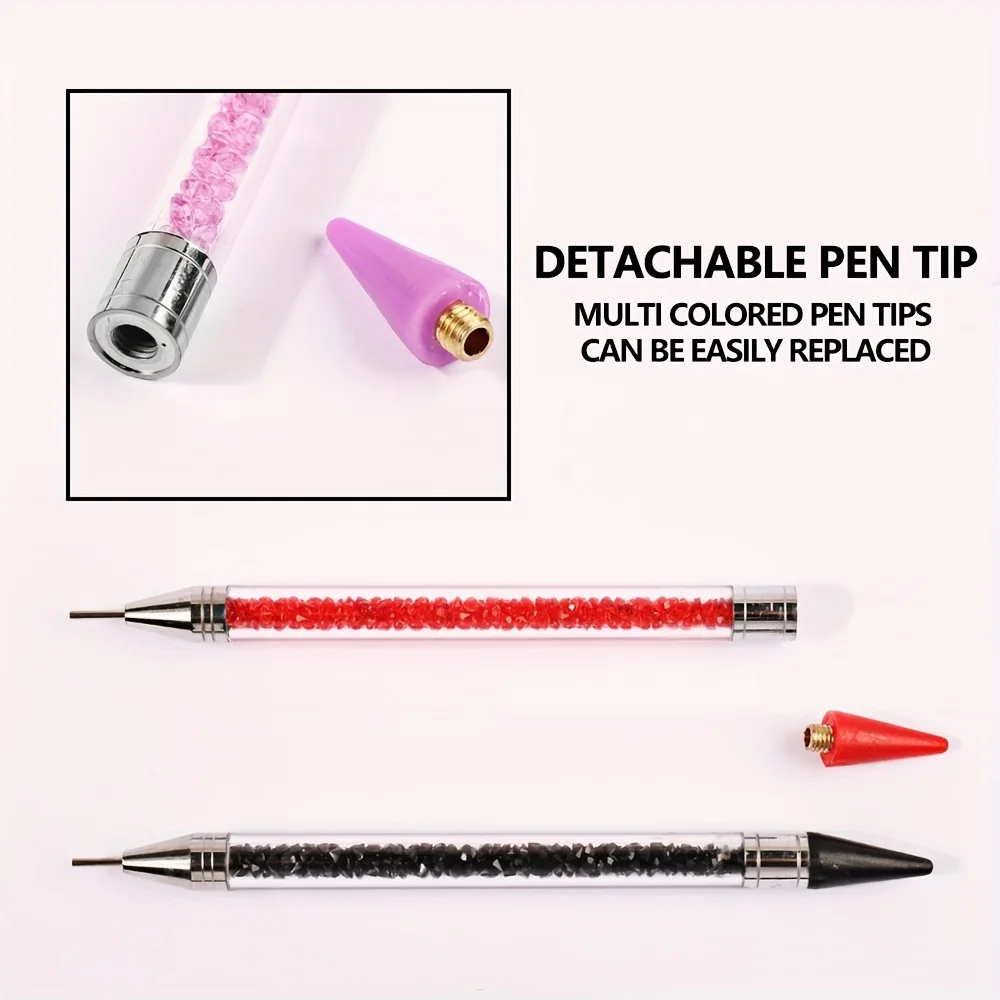 1 PC ネイルアート双頭ラインストーンピッカーペン、ラインストーンピックアップ用ネイルアートワックスペン、ネイルアート用ドットツール