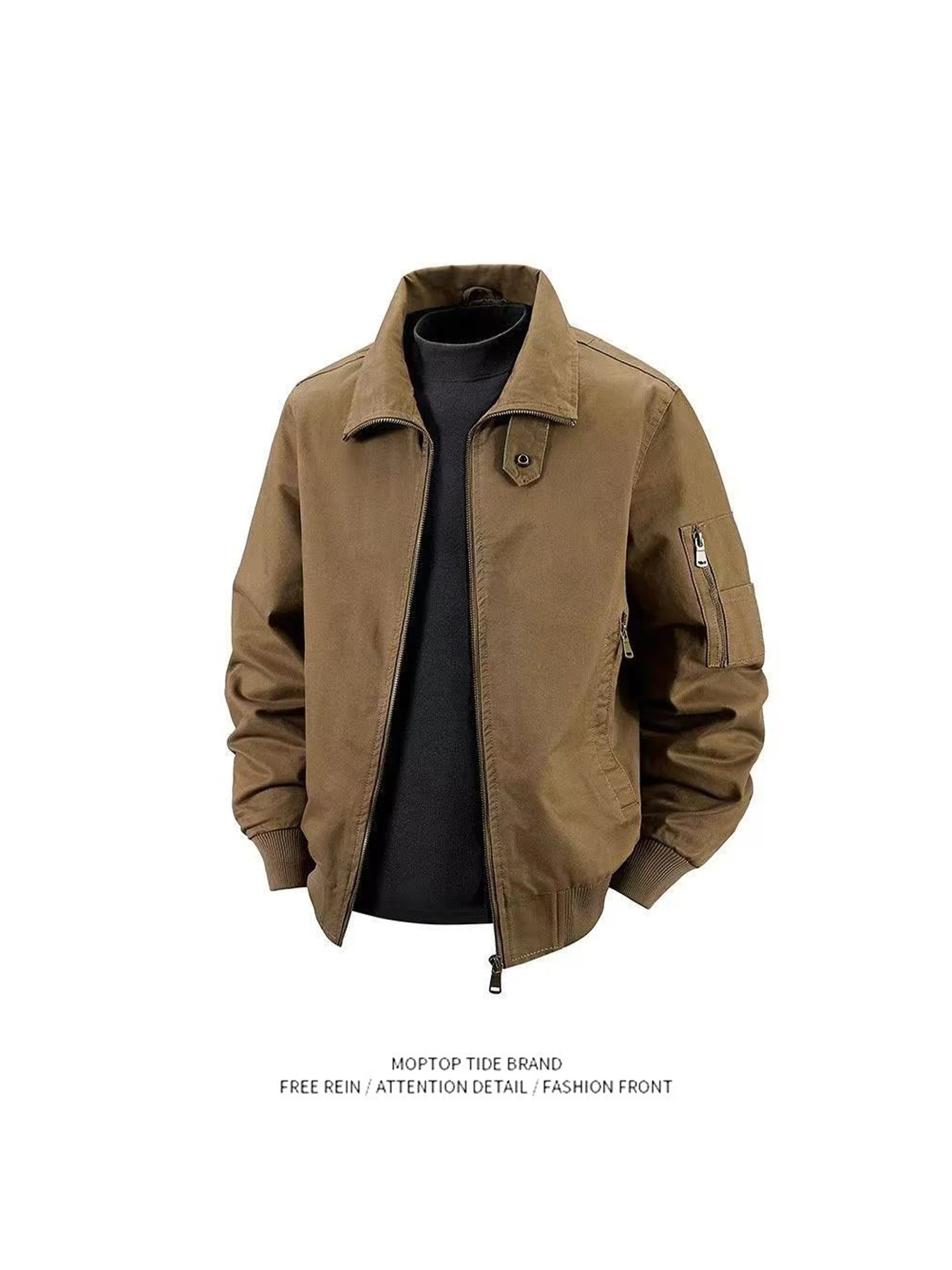 

Mr. WH American Retro Collared Youth Jaet Pure Color Workwear Top Trendy Simple Spring Autumn Men's Faion Polyester