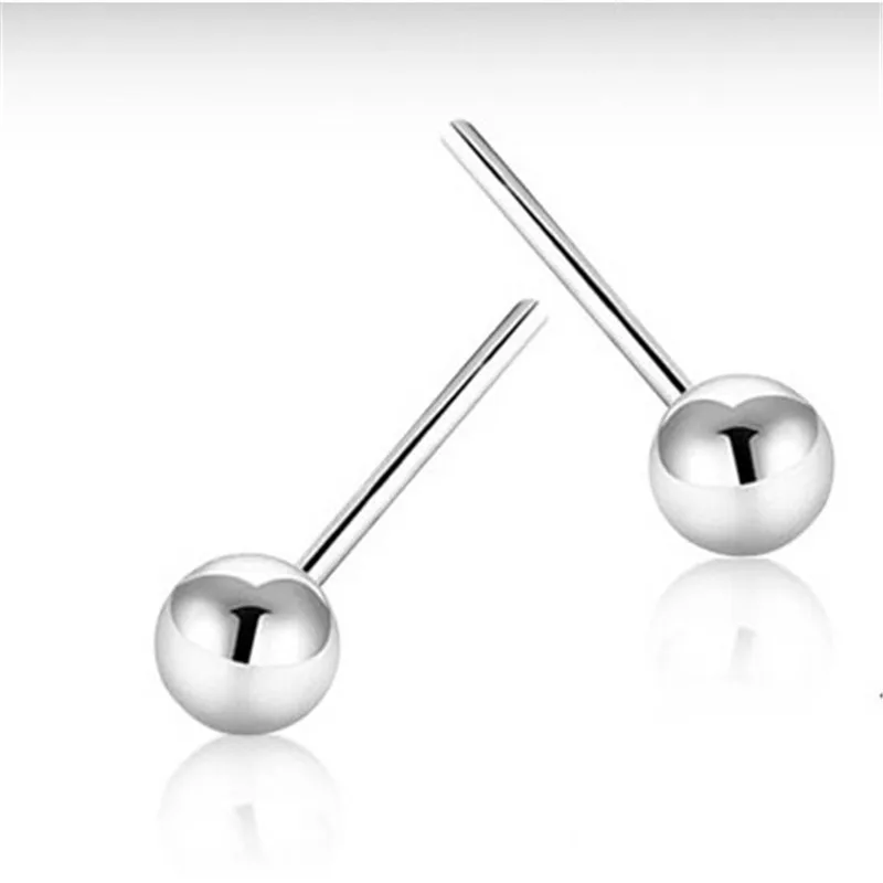 Stud Earrings For Women Solid Silver Color 3mm-4mm Glossy Handmade Small Round Beads Ear Stick Brincos Drop Shipping CCE662