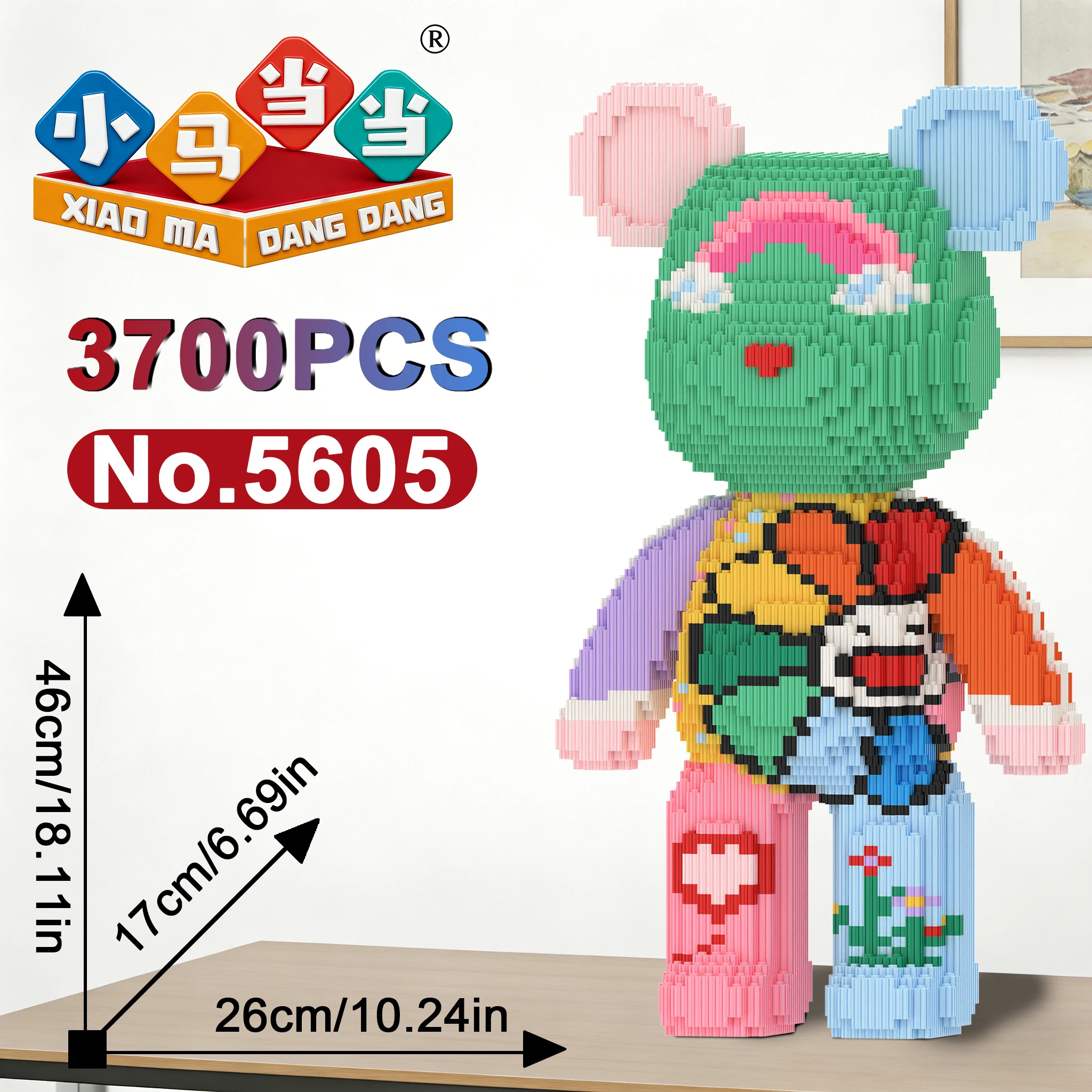 

3700Pcs Super Large Rainbow Violent Bear Building Blocks Toys Living Room Decoration Puzzle Assembly Creative Gift Model Blocks