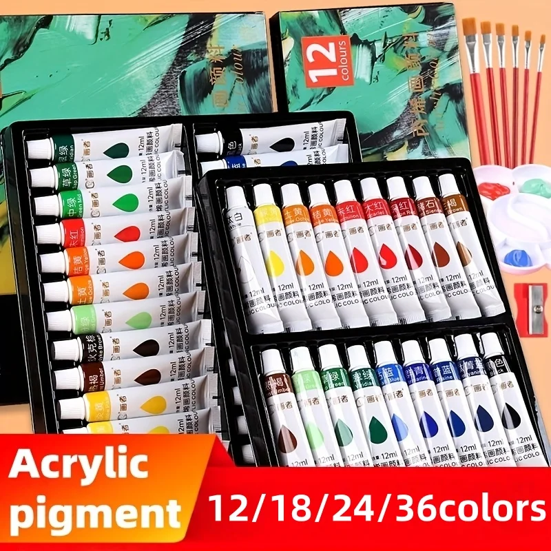 Acrylfarben-Set, 12/18/24/36 Farben - 0,41 Unzen Tuben, Künstlerqualität, ungiftige Farben, reichhaltige Farbenpalette, geeignet für Steine, Ca