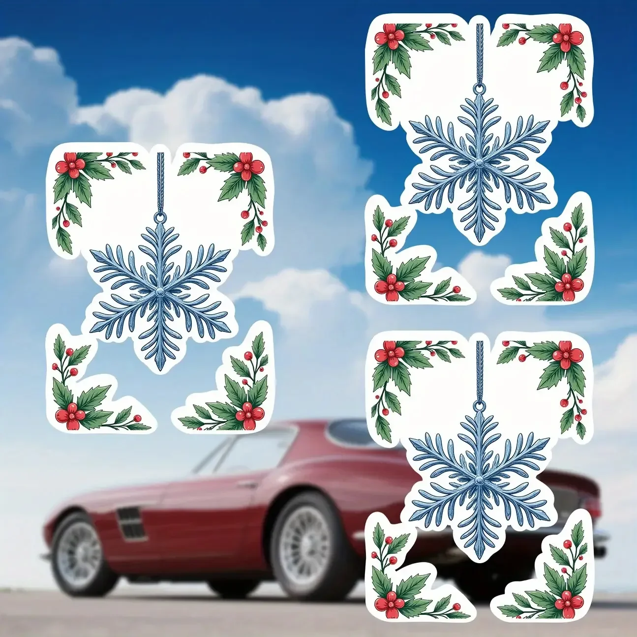 

"3PC Snowflake Holly Christmas Car Motorcycle Stickers, Festive Ornament Decal for Auto Moto, Winter Vehicle Sticker