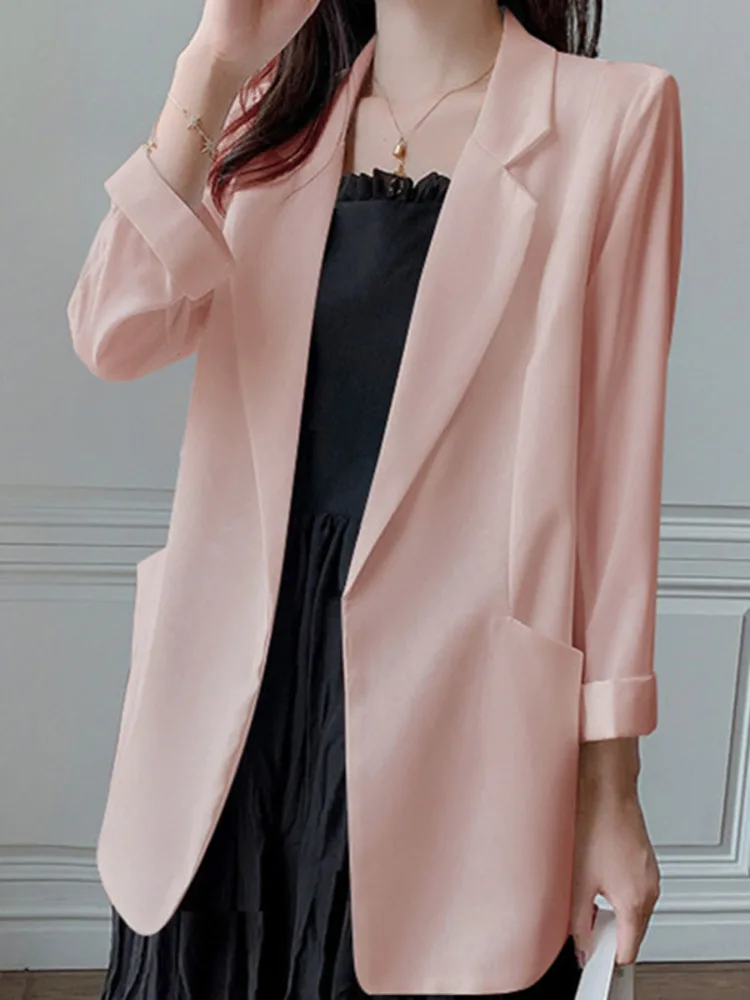 Women\'s Blazer Long Sleeves Vintage Temperament Solid Color Elegant Street All-match Outerwears Chic Tops Clothes New