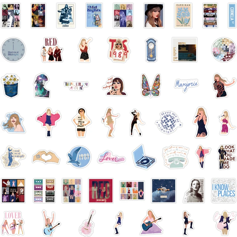 50PCS Hot Sales Singer Star Stickers Personality Graffiti Taylor Swift Phone Shell Water Cup Guitar Waterproof Sticker