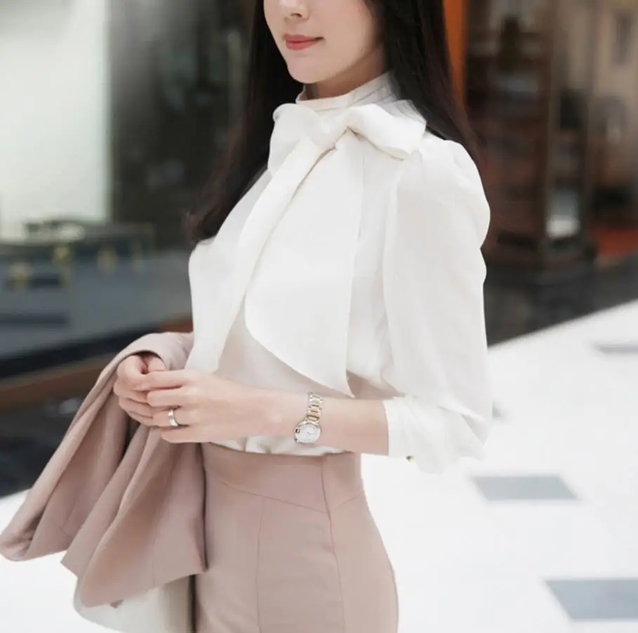 Women Chiffon Blouse Fashion Bow Design Elegant Ladies Office OL Slim Shirt Tops s481