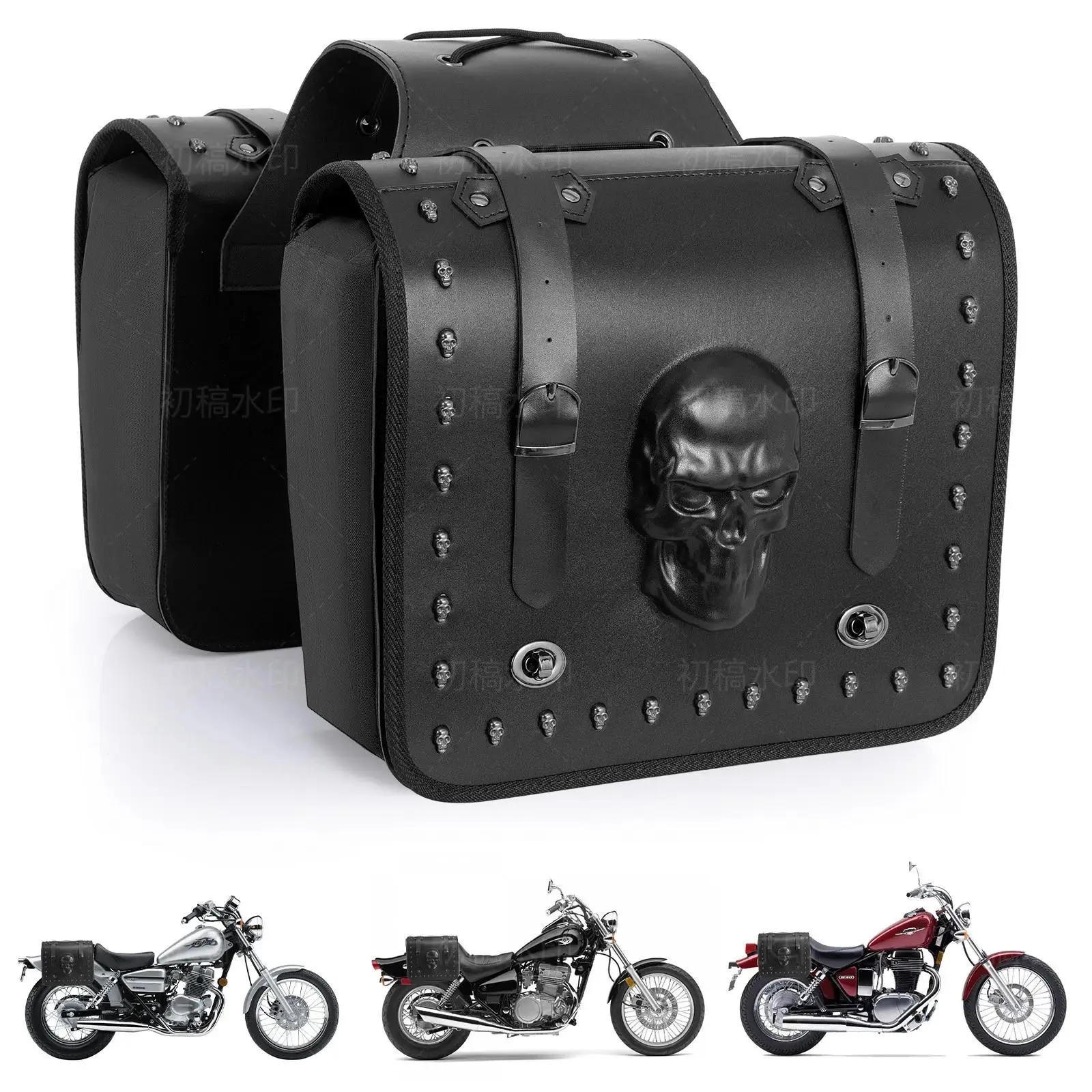 2Pcs 20L Motorcycle Saddlebags Skull Studded Side Luggage Bags with for Honda Shadow Aero 750 Harley Dyna