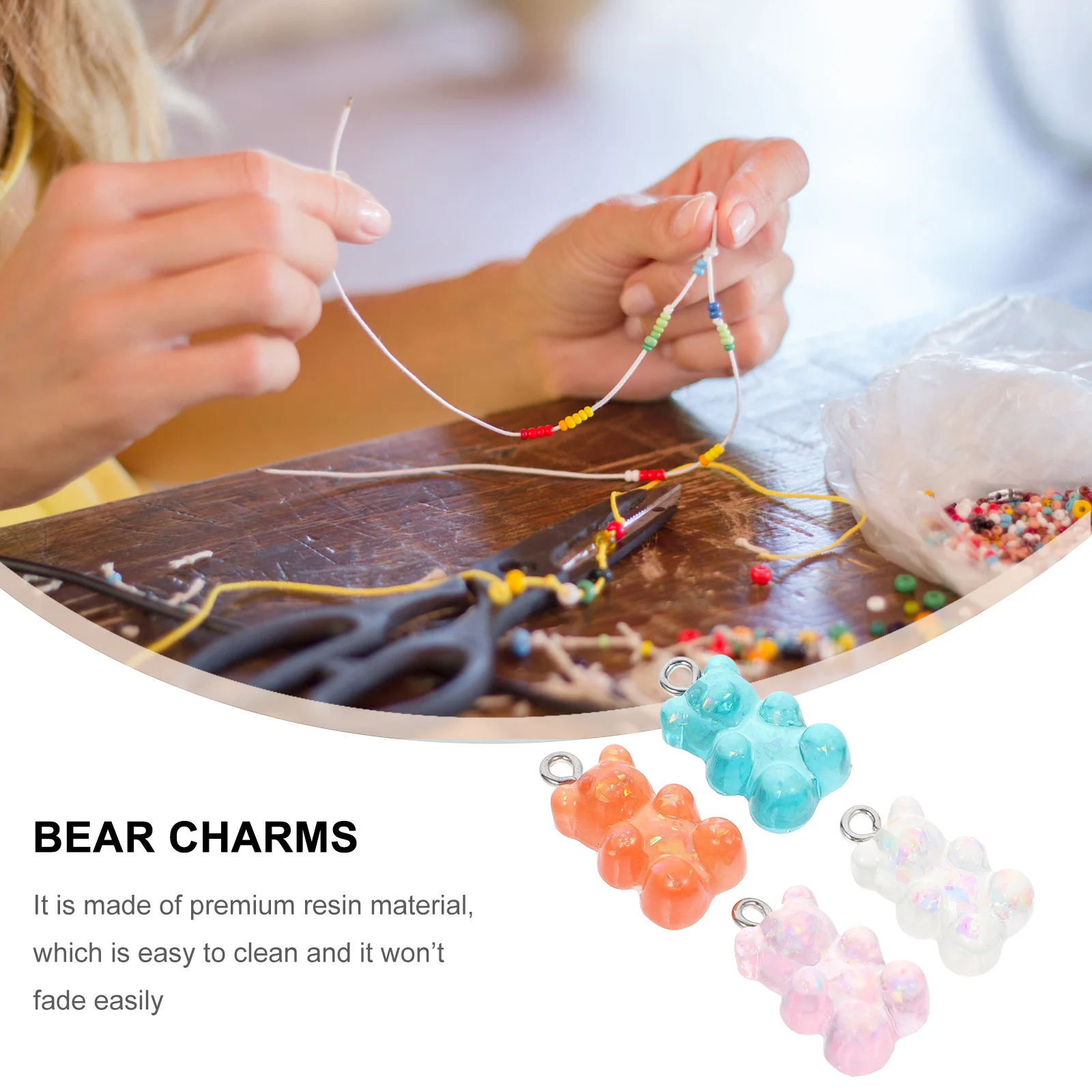 

40pcs Bear Pendant Charms Resin Diy Crafting Charms For Jewelry Making Dangle Bear Beads Art Craft Accessory Key Chain Pendant