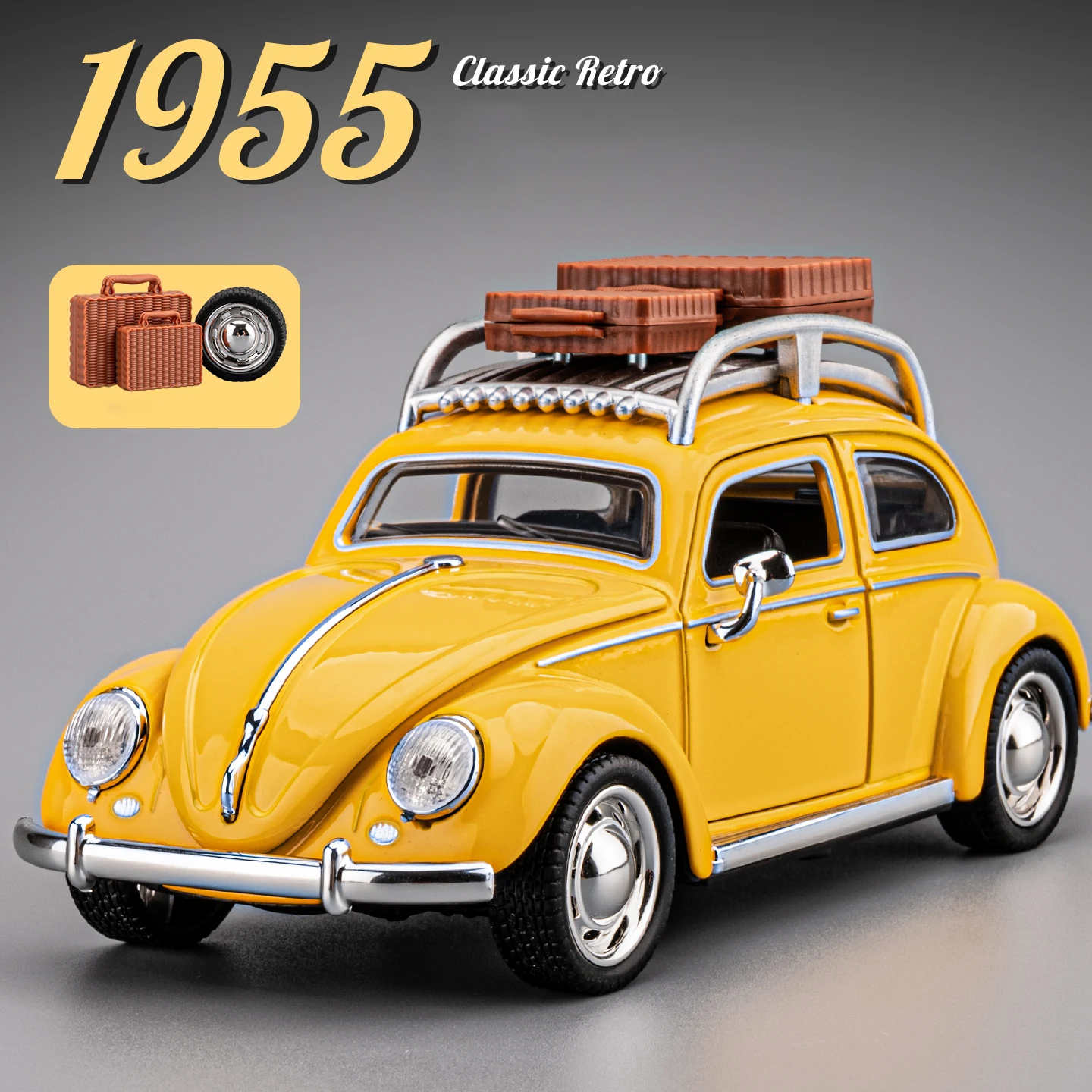 1:32 Beetle 1995 coche clásico de aleación modelo de coche sonido y luz tirar hacia atrás juguete para niños coleccionables regalo de cumpleaños