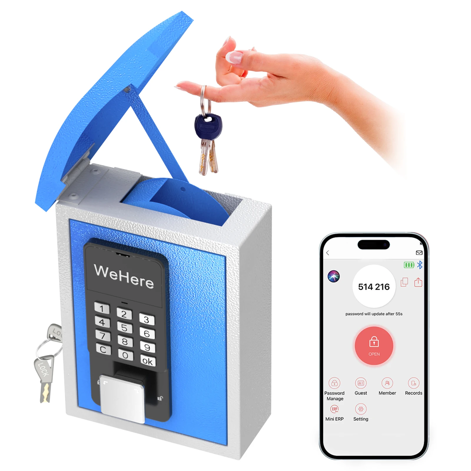 Wachtwoord Afstandsbediening Sleutelkluis Wandmontage met sleutel Drop Slot Sleutelopbergdoos Smart Key Safe OTP/APP Bluetooth/Code ontgrendelen