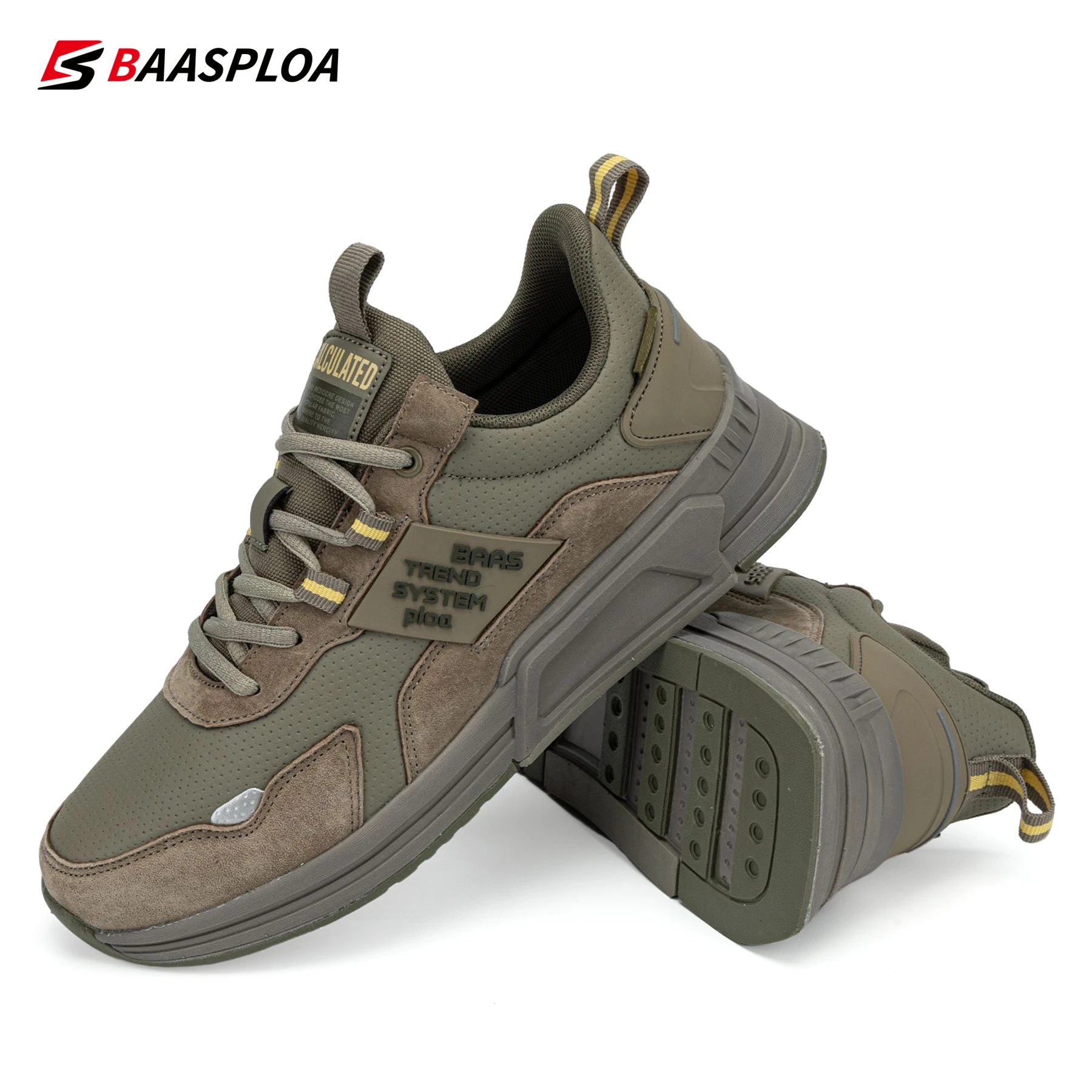 Baasploa New Men Fashion Leather Waterproof Casual Shoes Non-slip Wear-resistant Running Shoes Breathable Lightweight Sneakers