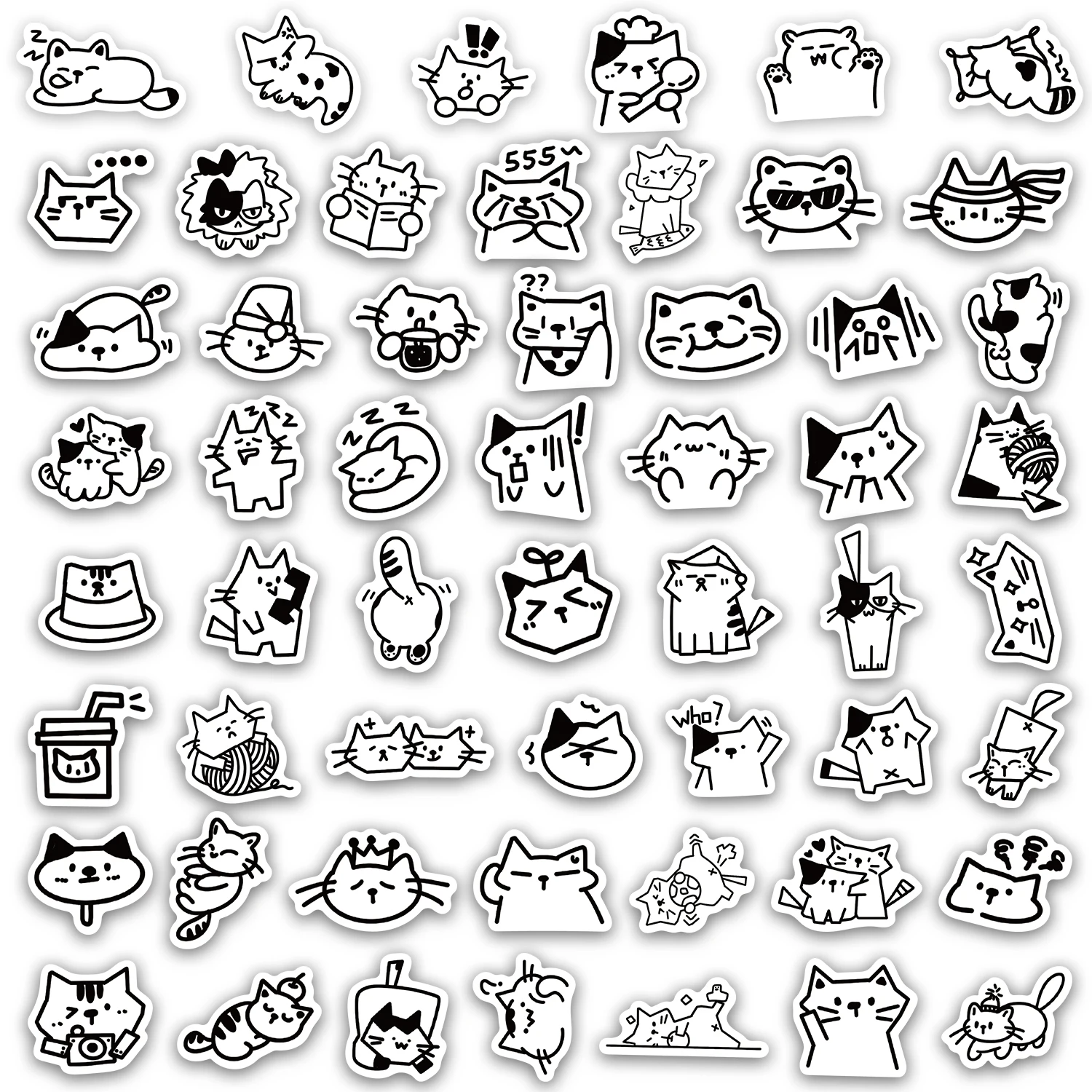 110PC Sketched Kitten Fun Stickers DIY Phone Case Laptop Water Cup Computer Toy Stickers