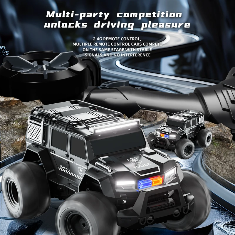 Amphibious remote-controlled off-road vehicle, waterproof charging, four-way lighting, police car, children's racing gift