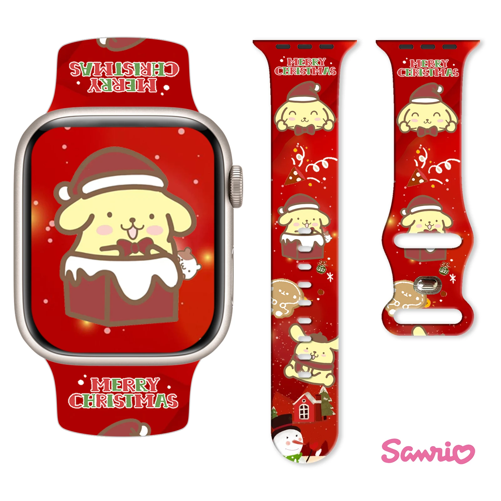 MINISO Weihnachten Pudding Hund bedrucktes Uhrenarmband für Apple Watch 11 10 9, Silikonband, austauschbares Armband für iWatch 45 mm 44 mm