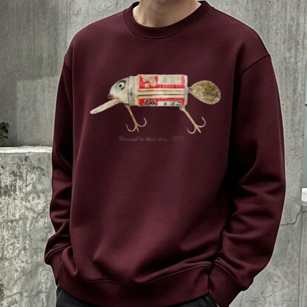 Vintage Lure Fishing Crewneck Sweatshirt Antique Bait Graphic Print Pullover Casual Tops Retro Angling Accessory Fisherman Gift