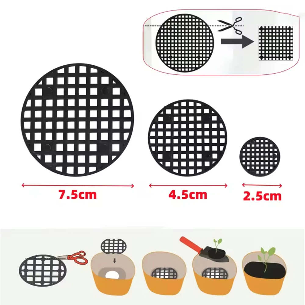 20Pcs Flowers Pot Drainage Hole Grid Mats Diameter 2.5-18cm Round Bonsai Planter Bottom Mesh Pads Plants Ventilation Trays Tool