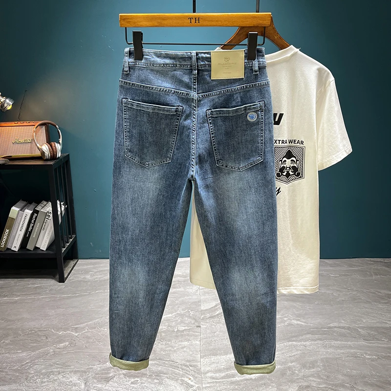 Fashionable printed slim jeans summer men's clothing fashionable all-match casual street elastic soft slim fit tapered pants