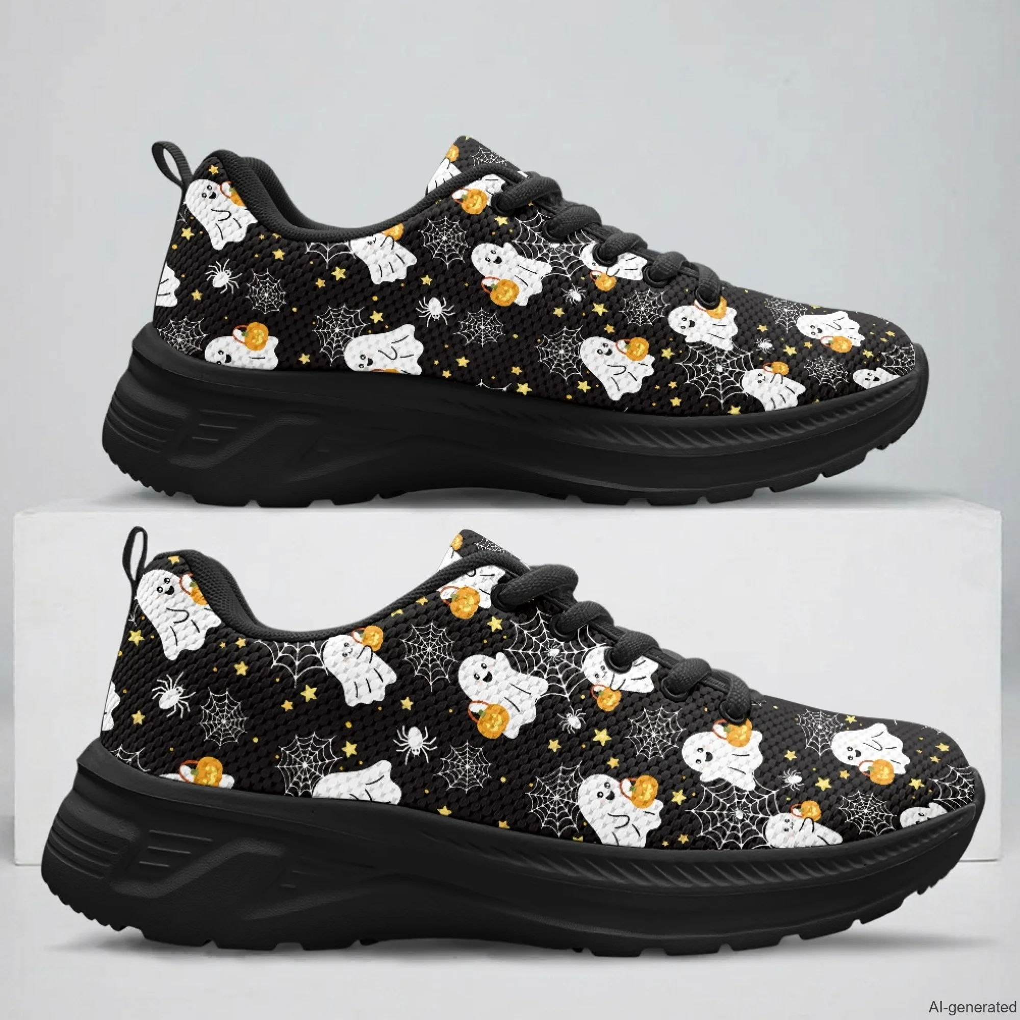 XIXIRIMIDO Running Shoes for Men Breathable Mesh Casual Walking Shoes for Women Ghosts Print Workout Gym Sneakers 35-48