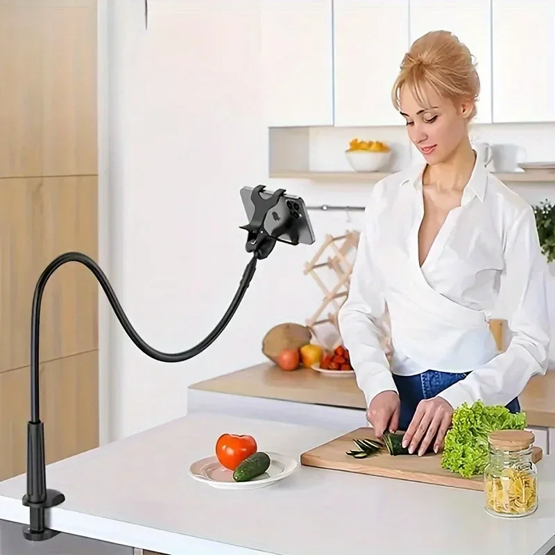 

Phone Clip on Stand Holder with Grip Flexible Long Arm Gooseneck Lazy Bracket Mount Clamp for IPhone 15 Pro Max Accessories New