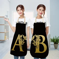 Gold Letter Alphabet Pattern Kitchen Apron for Woman Sleeveless Linen Aprons Cooking Home Cleaning Tools Mandil фартук для кухни