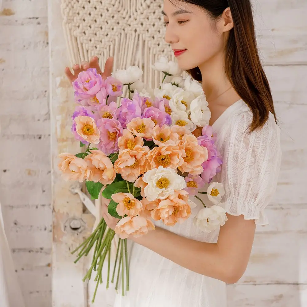 10 قطع الخشخاش زهرة نسيج الحرير الاصطناعي باقة جارلاند الشعر الزفاف الديكور المنزل هدية أورانج أحمر غامق