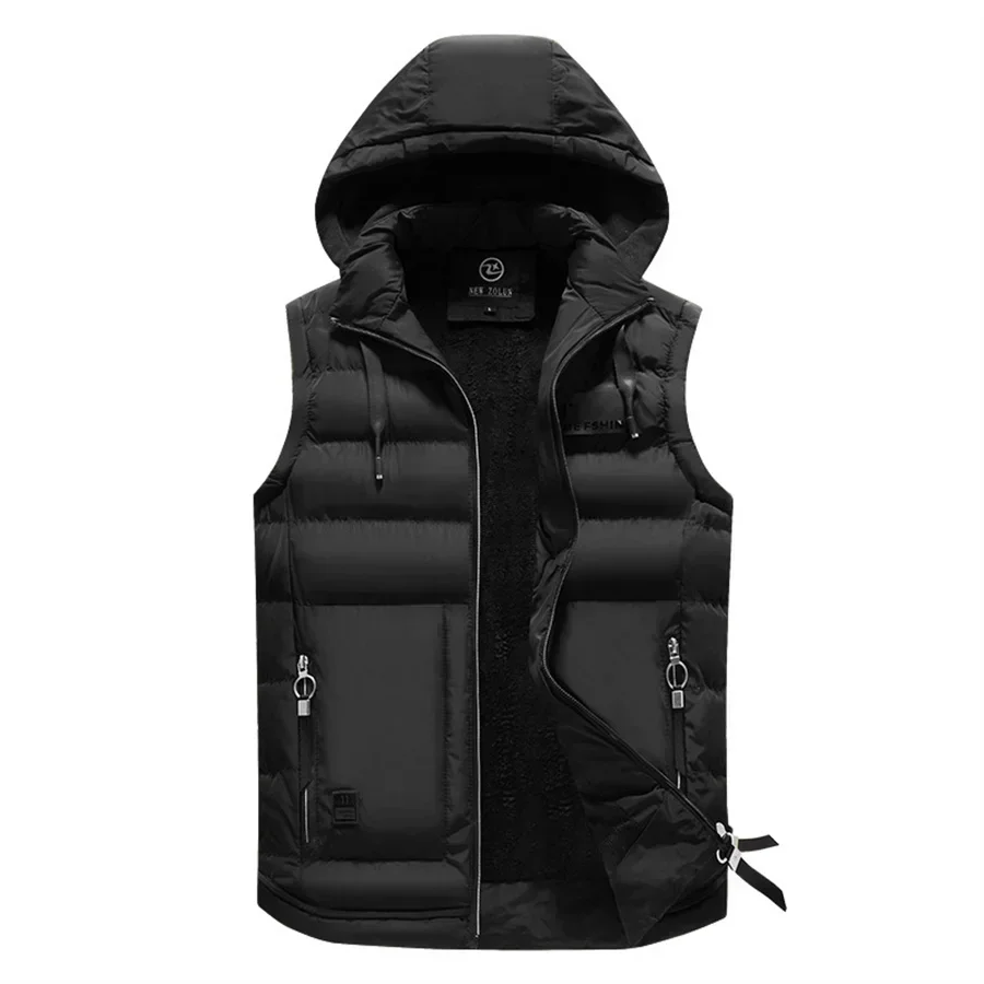 Men\'s Winter Warm Vest Hooded Sleeveless Jackets Slim Fit Outerwear Casual Thick Waistcoat Sleeveless Parka with Hat Men Clothes