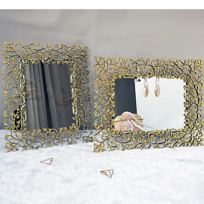 Imagem -04 - Dourado Lace Espelho Dressing Table Prateleiras Decorativas Display Rack Colar Stand Brincos Eardrop Pendurado Placa