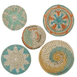 5/7Pcs Hanging Wall Basket Decor Boho Home Decorations Rattan Wall Decor Woven Rattan Seagrass Wall Decor Art Wall Hanging