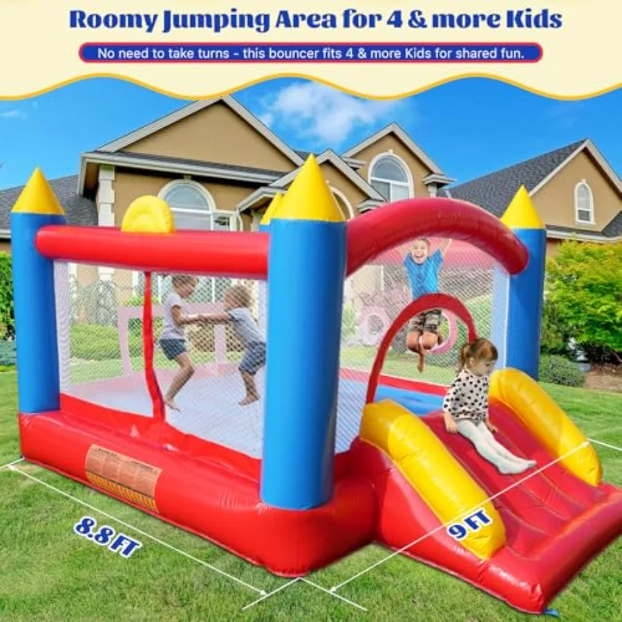 Hüpfburg aus 100 % PVC für Hochleistungs-Hüpfburg in kommerzieller Qualität mit breitem Rutsche-Sprungbereich, Basketballkorb, Fußballtor und Wurfspiel