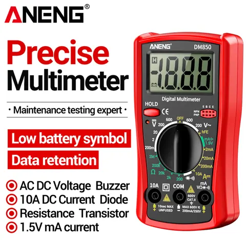 ANENG DM850 Digital Multimeter 1999 Counts  AC DC Voltage Current Resistance Tester Diode Continuity Test Data Hold Electrician Measuring Tool Voltmeter Ammeter LCD Multimeter