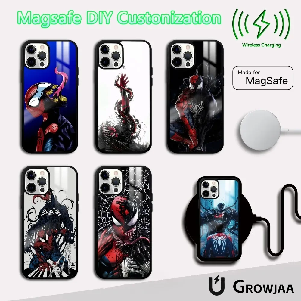 Venom Spiderman Phone Case For iPhone 16 15 14 13 12 11 Pro Max Plus Mini Magsafe Mirror Wireless Magnetic Cover