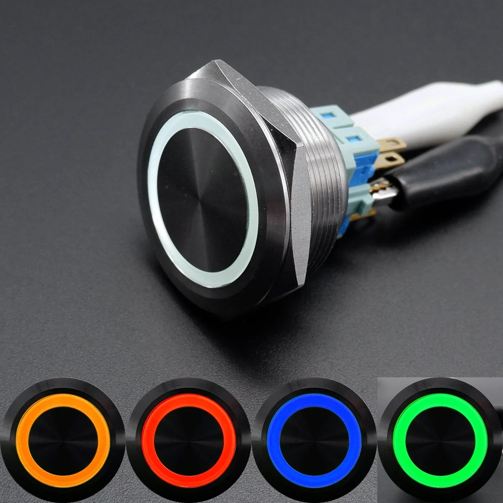 30mm Metal Push Button Switch Waterproof illuminated LED Light for Industrial Device Elevators Motor Cars 2NO2NC 1NO1NC 12V 24V