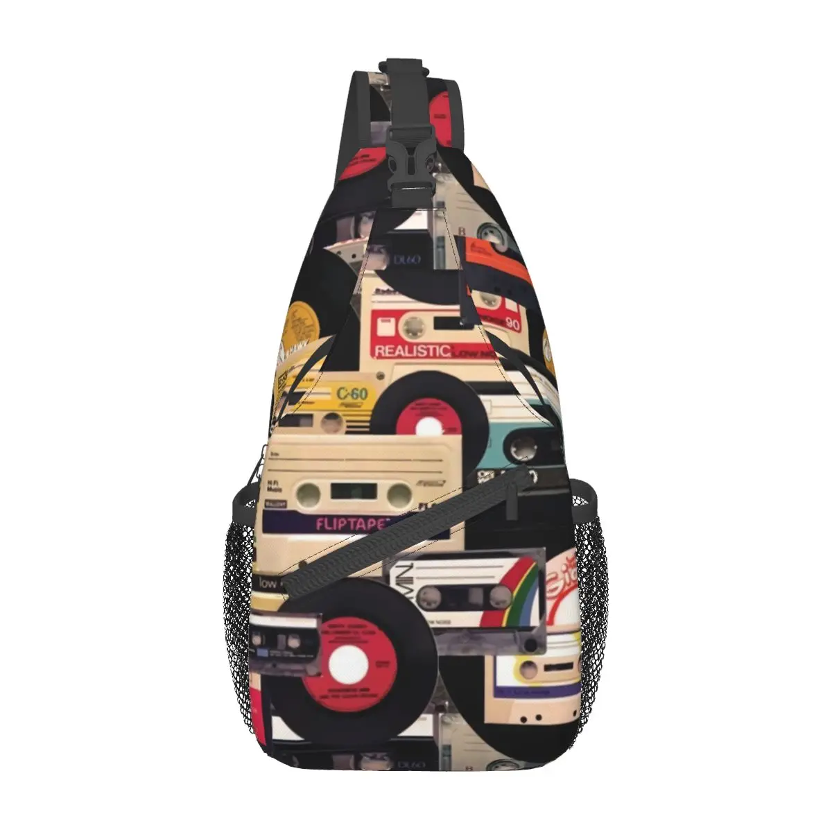 Cassette Tape And Vinyls Crossbody Sling Bags Casual Chest Bag Vintage Walkman Shoulder Backpack Daypack Hiking Outdoor Cycling