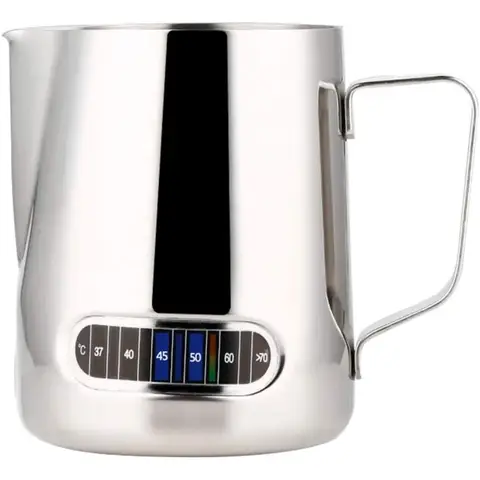 Stainless Steel Milk Frothing Pitcher Cappuccino Latte Art Steaming Pitcher with Handle and Thermometer for Coffee Espresso