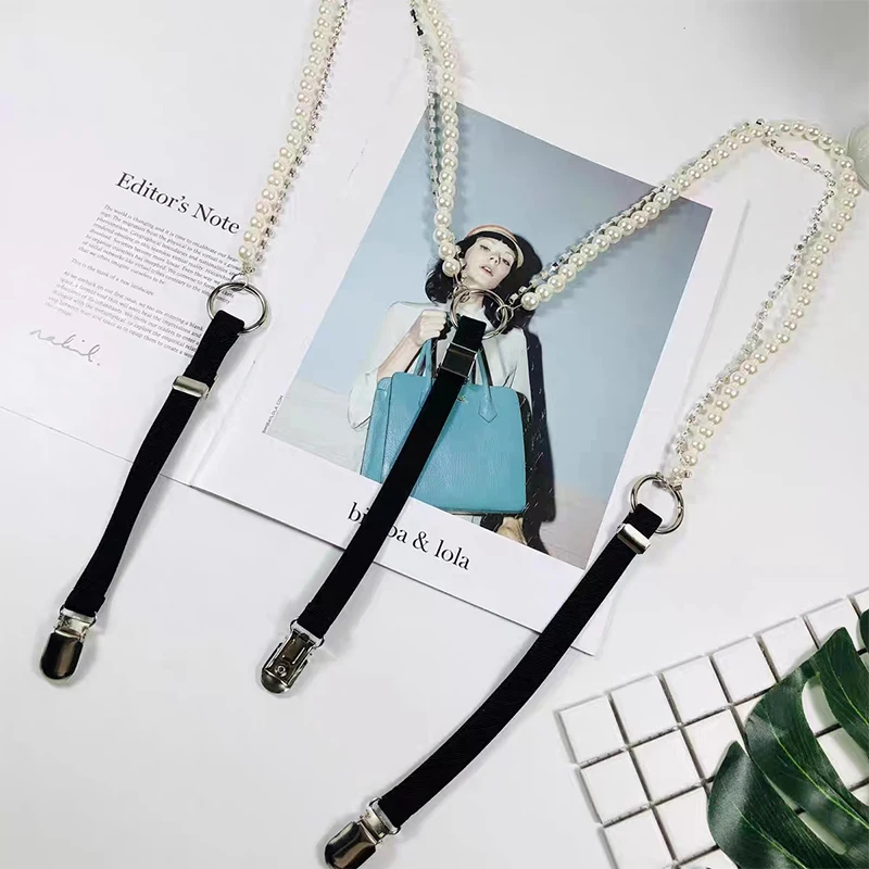 Women Elastic Suspenders Y-Back Braces Slim Skinny Pearl Rhinestone Decoration Strap Chain For Wedding Suit Party Accessories