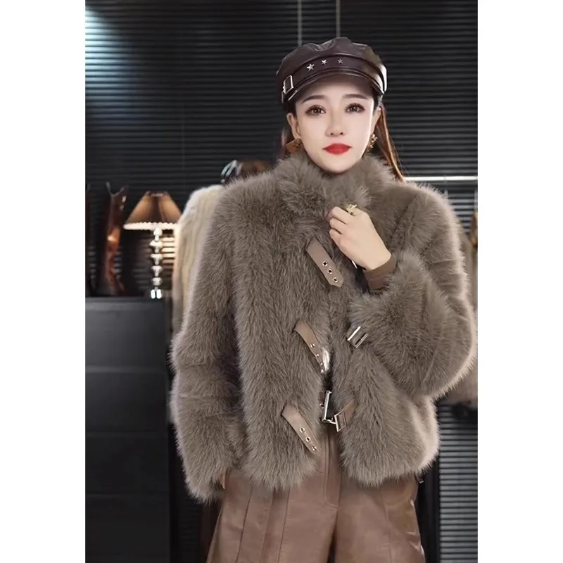 

Корейский дизайн: Новая женская универсальная кожаная шуба с мехом, осенне-зимняя верхняя одежда с 3D-эффектом для тепла
