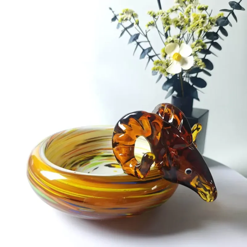 Zibo glazed fruit plate ornament fruit plate cartoon creative living room ornament candy plate glazed ornament sheep basket