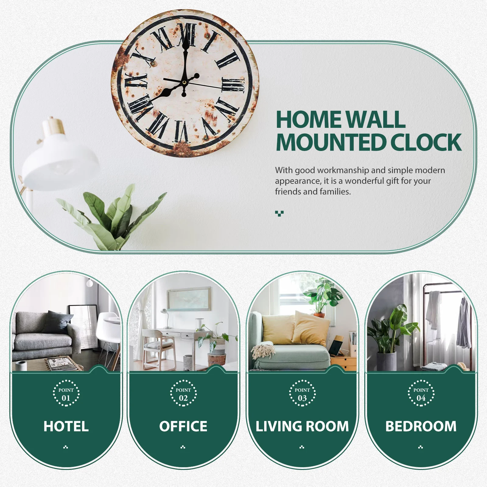

Retro Wall Clock Vintage Round Silent Non-Ticking Mute Decorative Hanging Clock for Bedroom Living Room Home Decor